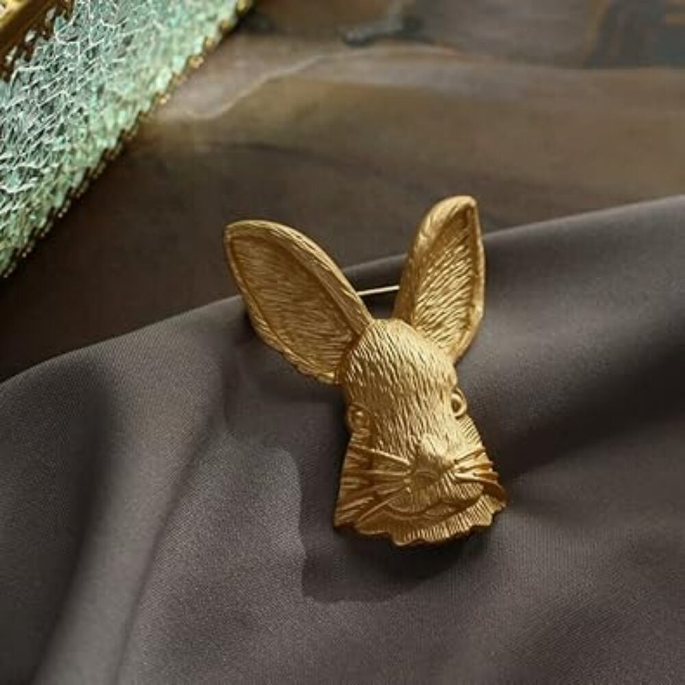 Cute Rabbit Head Brooch Pin Gold Tone Lapel‎ Pin